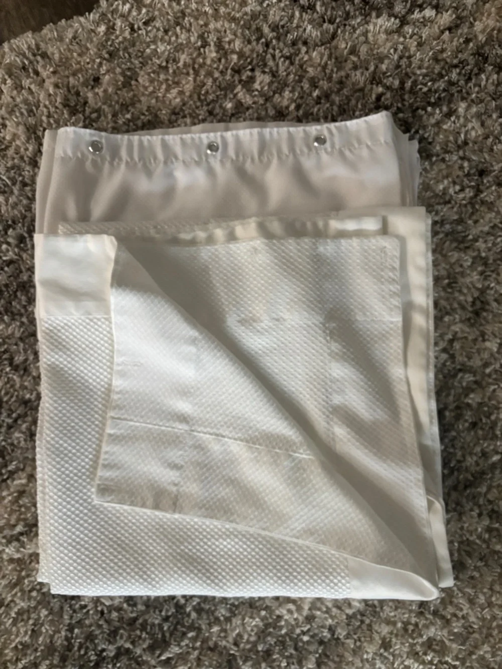 White Textured Shower Curtain Panel with Grommets (2) -used in guest Bathroom